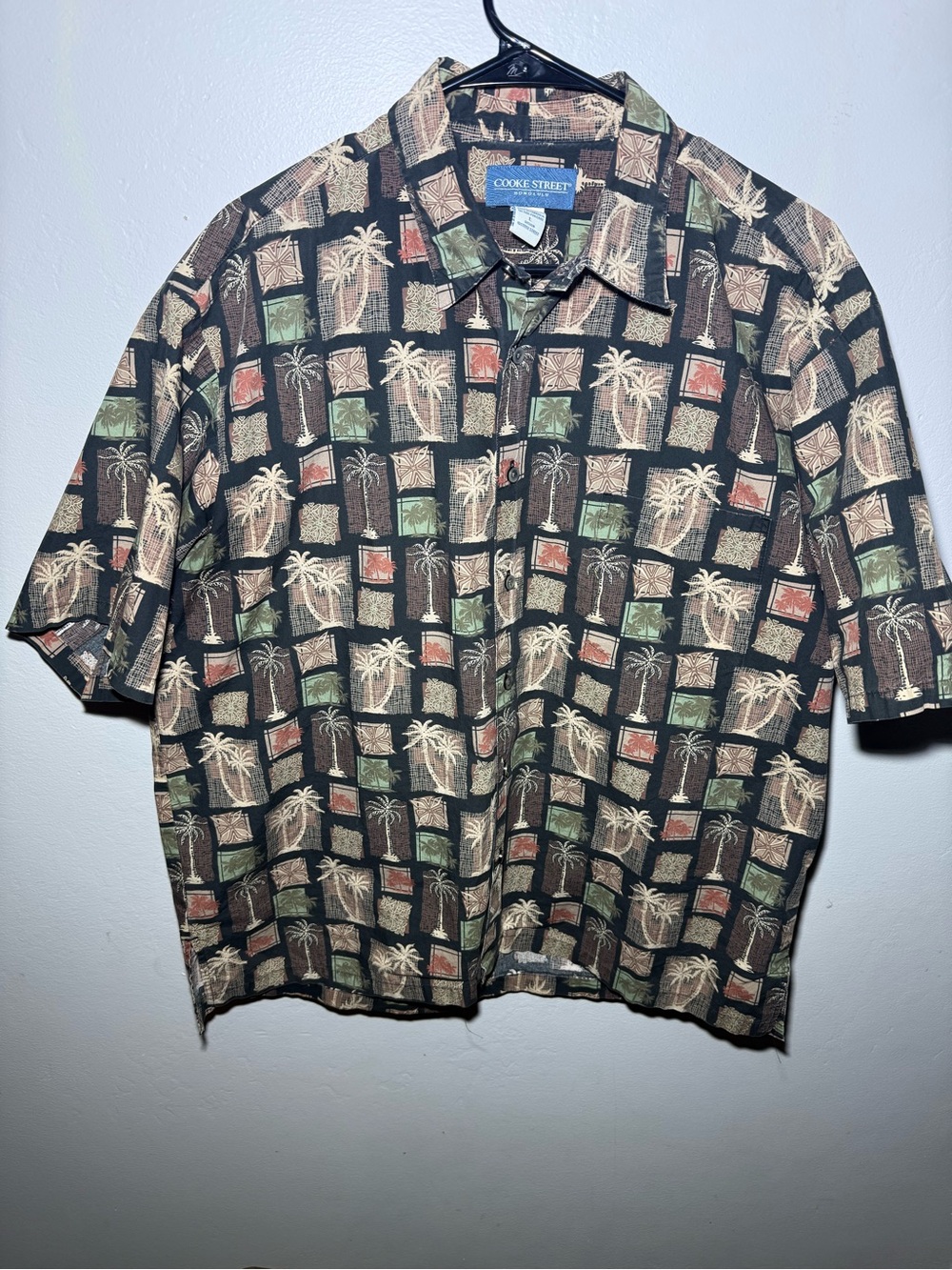 Cooke Street Brown Palm-Print Short Sleeve Button-Down Shirt